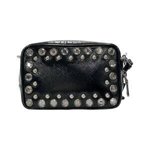 Prada Bag Crystal Saffiano Embellished Leather Patent Black Camera